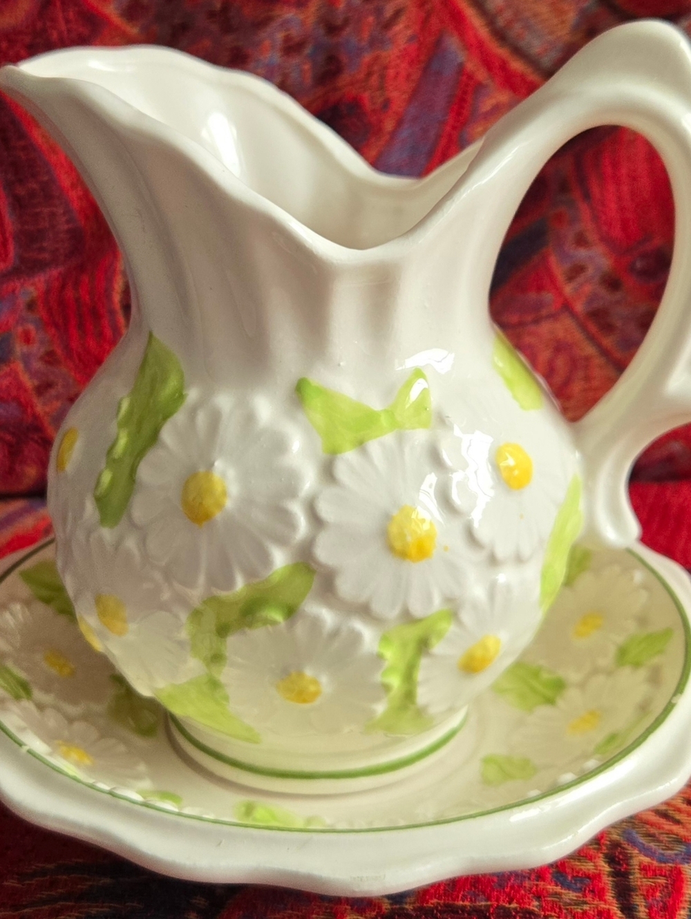 Vintage Daisy Enesco Japan Pitcher Saucer Set